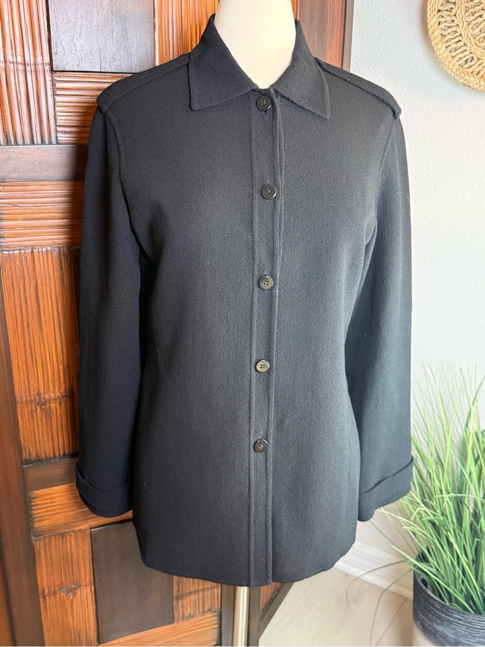 Vintage 1990s Linda Allard Ellen Tracy Black Wool Shirt Jacket Blazer Size 10 - Picture 3 of 12